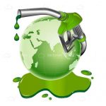 Green Globe with Leaking Gas Pump and Green Fuel Puddle